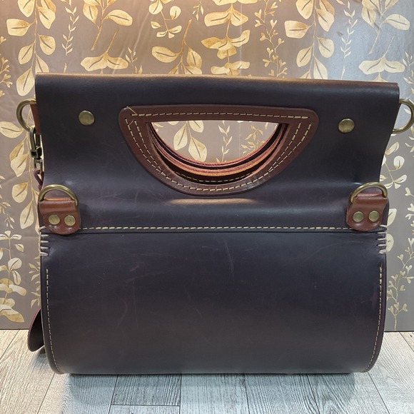 Ladybuq Handmade Poland Leather Oversized Leather Tote Shoulder Bag Plum - Picture 3 of 15